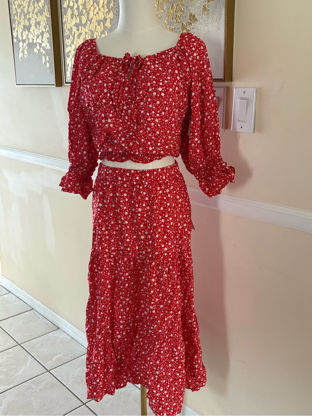 Red Floral Maxi Skirt - Women